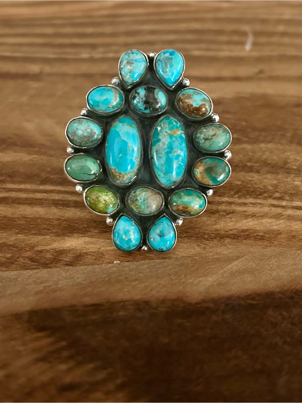 Turquoise Cluster Statement Ring - Blue Stone Sterling Silver adjustable ring